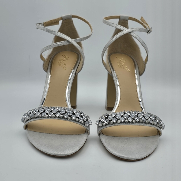 Jewel Badgley Mischka Penny Crystal Embellished Block Heels, Silver, Size 11 - Picture 4 of 16